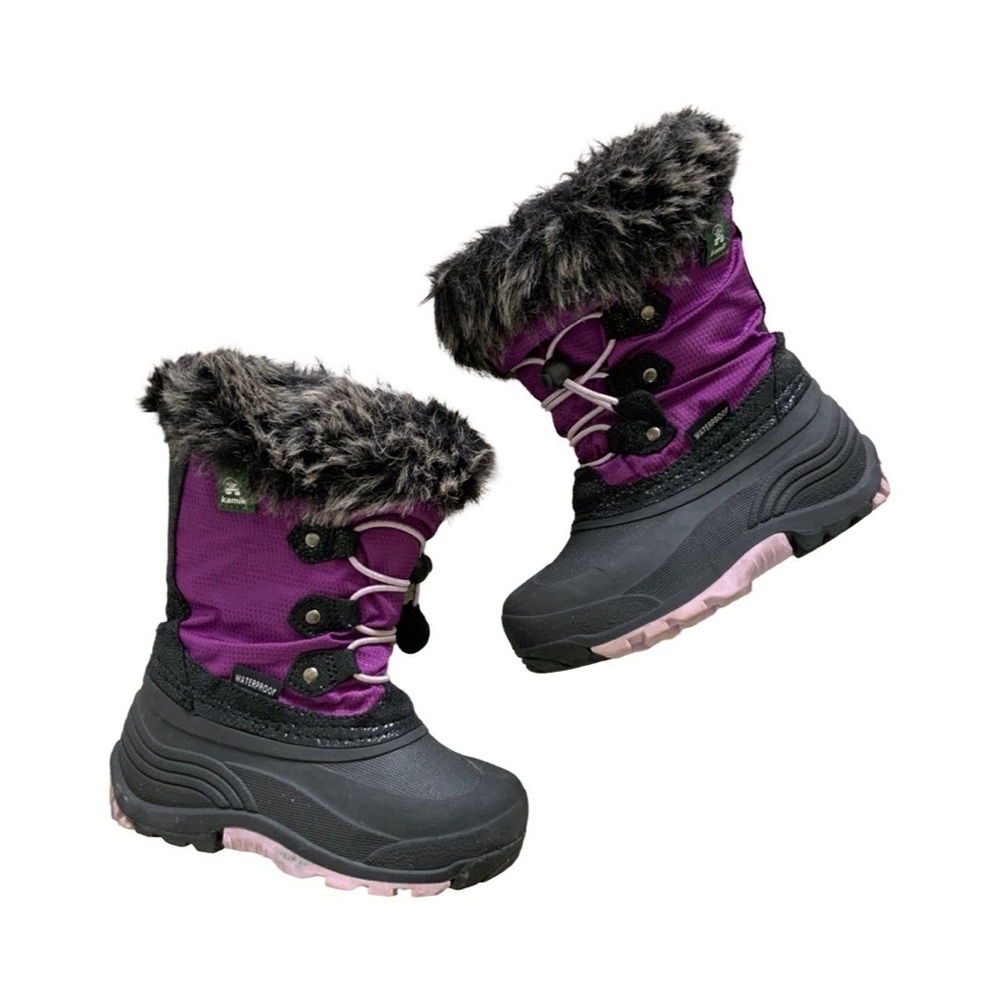 Size 7 Youth Kamik Purple and Black Kids Snow Boots